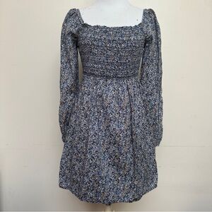 GAP Blue Floral Smocked Long Sleeve Mini Dress Size M